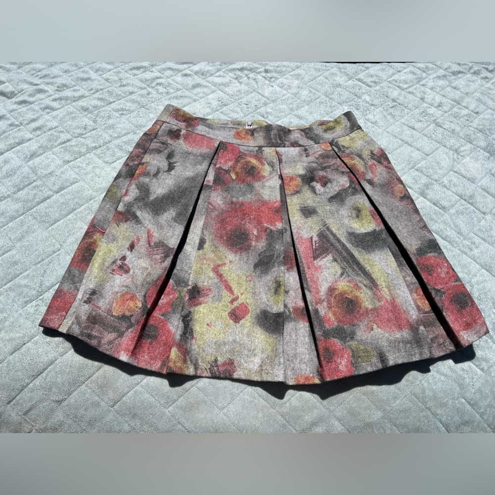 Rhyme Los Angeles Pleated Wool Blend Floral Mini Skirt Size Medium